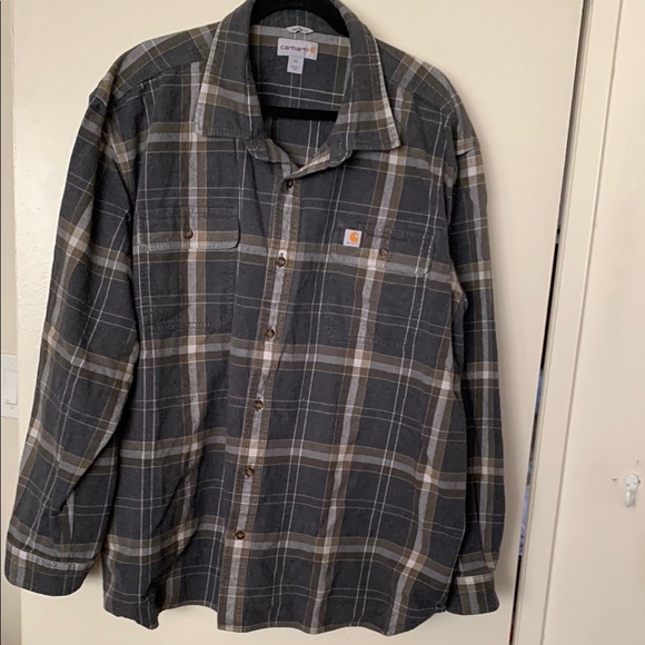 Gently Loved Carhartt Gray Plaid Button-Up Shirt - Picture 1 of 8